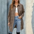 thumbnail image 1 of Delliss Fall Plaid Shirt For Women Basic Lapel Button Casual Cardigan Top Long Sleeve Jacket, 1 of 3