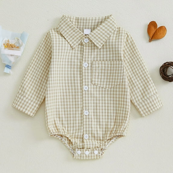 Delliss Girl Baby Plaid Lapel Long-Sleeved Shirt Rompers Spring Fall Clothes Casual Bodysuit