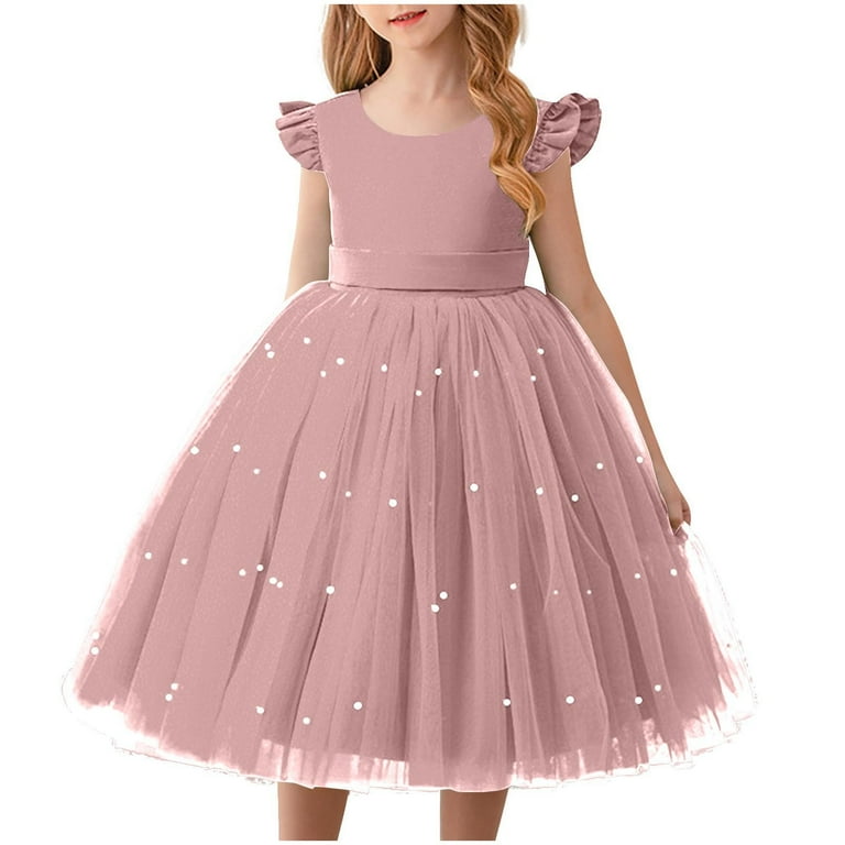 Delliss Girl Dress Pearls Tulle Tutu Dress with Bowknot Pageant
