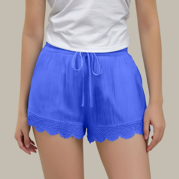 Delliss Girl Summer Casual Elastic Waist Drawstring Stretch Lace Ruffle Shorts