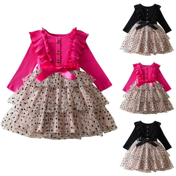 Delliss Girl Summer Tulle Dress Polka Dot Casual A-line Flutter Ruffle Sleeve Double Layer Flowy Dress 1-6 Years