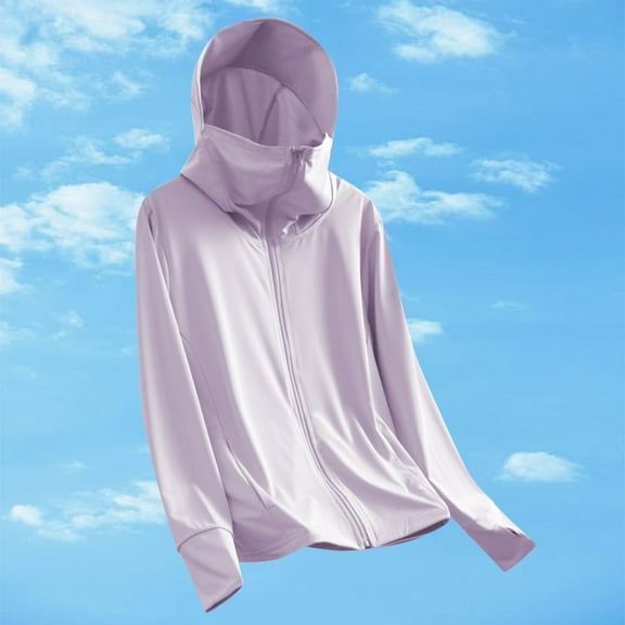 Delliss Girl Sun Shirt Girl Long Sleeve Athletic Top Kids Zipper Long Sleeve UPF 50 Sun Protection Shirt For Child With Hoodie Quick Sun Protection Clothing Light Purple 120