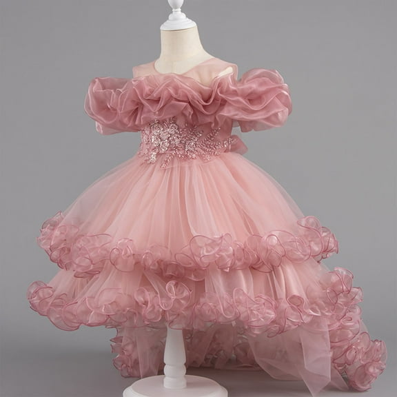 Delliss Girl Tutu Dress Tulle Ruffles Wedding Party Evening Layered Tutu Dresses Birthday Princess Dress 3-11Y