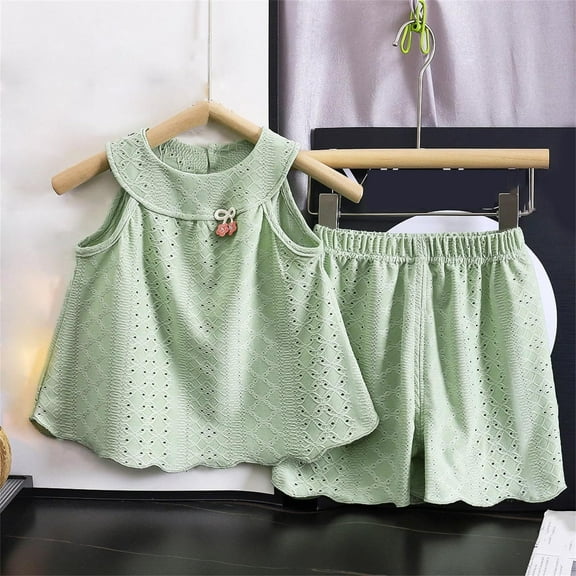 Delliss Girl's 2 Piece Outfits Summer Halter Neck Ruffle Sleeveless Top Fashion Cute Floral Shorts Two Piece Outfit Set