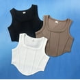thumbnail image 1 of Delliss Girl's 3 Pack Ribbed Knit Sleeveless Square Neck Casual Baisc Crop Tank Top, 1 of 9