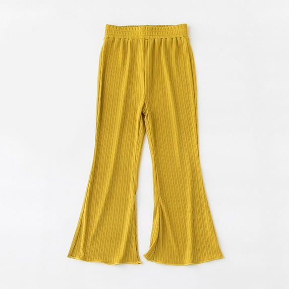 Delliss Girl's Flare Pants Yoga Pants for Kids Solid Color Causal Wide Leg Trousers