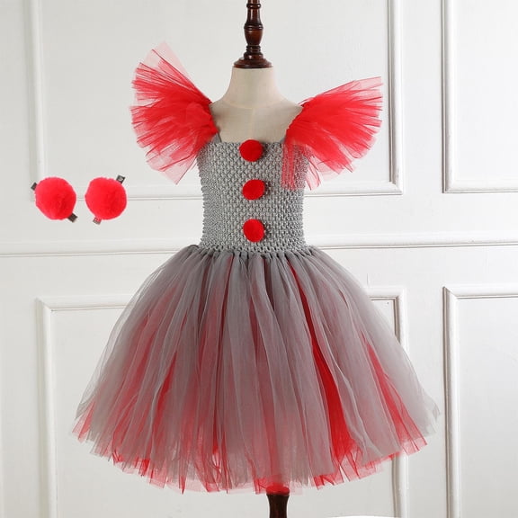 Delliss Girl's Halloween Stylish Square Neck Costume Flying Sleeve Tulle Witch Cosplay Performance Dress+Hair Clip 2-12 Years