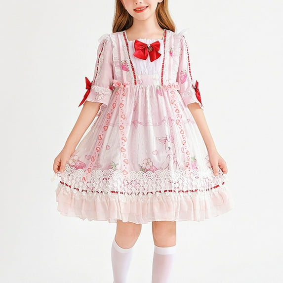 Delliss Girl's Lace Short Sleeve Beer Festival Dress Countryside Style Dress 4-12 Years