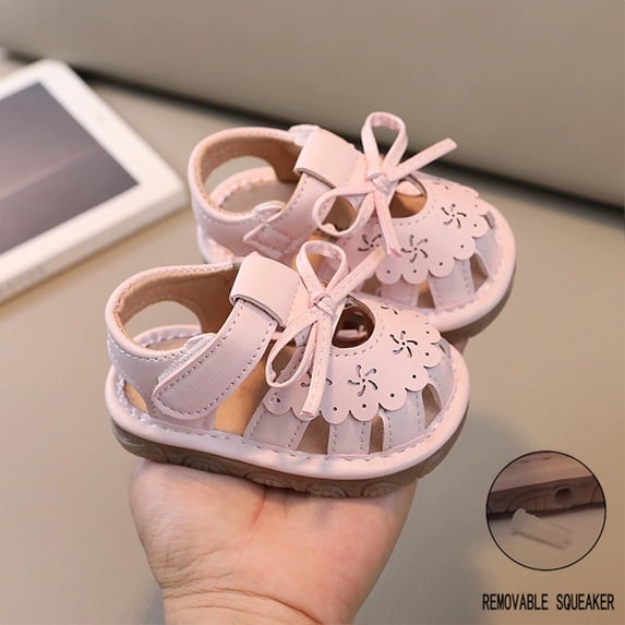 Delliss Girl's Leather Soft Closed Toe Outdoor Beach Toddler Summer Sport Sandals Water Shoes