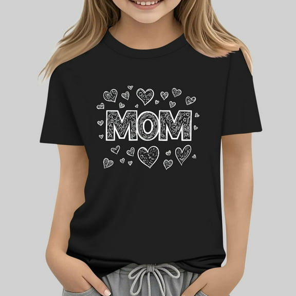 Delliss Girl's Mother's Day print Summer T Shirt Cute Blouse Tops Crew Neck Girls Short Sleeve Casual Tees 2-13 Years