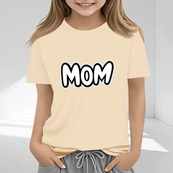 Delliss Girl's Mother's Day print Summer T Shirt Loose Blouse Tops Crew Neck Girls Short Sleeve Casual Tees 2-13 Years