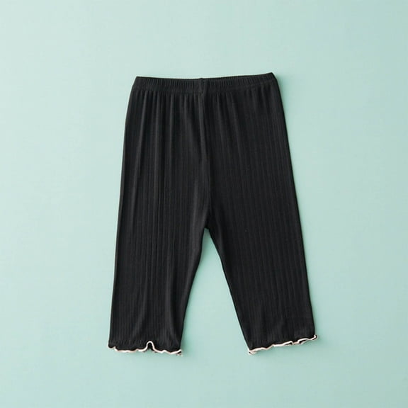 Delliss Girl's Ribbed Ruffle Trim Cotton Comfy Lightweight Casual Versatile Basic Knee Length Shorts 3-11 Years