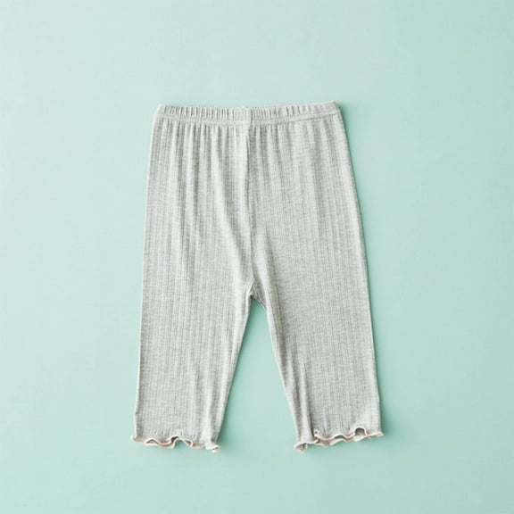 Delliss Girl's Ribbed Ruffle Trim Cotton Comfy Lightweight Casual Versatile Basic Knee Length Shorts 3-11 Years