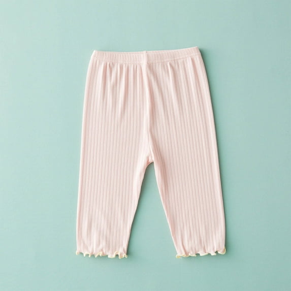 Delliss Girl's Ribbed Ruffle Trim Cotton Comfy Lightweight Casual Versatile Basic Knee Length Shorts 3-11 Years