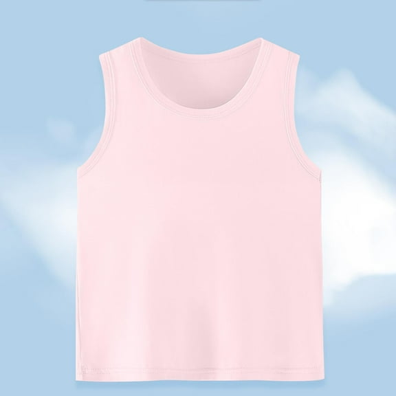 Delliss Girl's Solid Color Crew Neck Tank T-Shirt Fashion Casual Top 2-15 Years