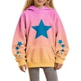 thumbnail image 1 of Delliss Girl's Star Print Casual Fleece Blouse Warm Crew Neck Hooded Top With Pocket Pink 130, 1 of 7