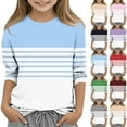 thumbnail image 1 of Delliss Girl's Summer Casual Loose Striped Print 3/4 Sleeve Crew Neck Fashion Top Red 11 Years, 1 of 6
