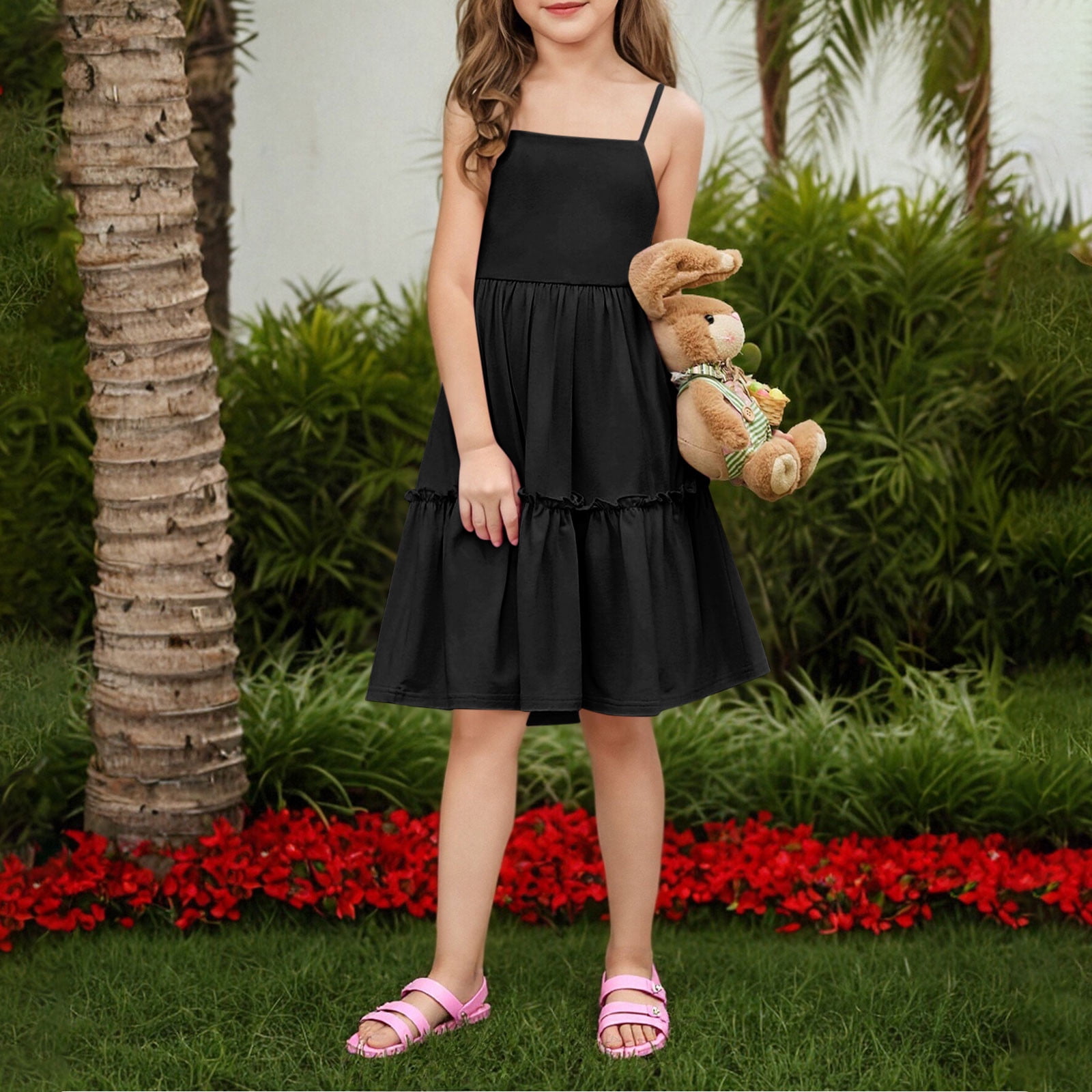 Girls' Colorful Sundress with Geometric Print - Sleeveless Summer Dress