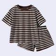thumbnail image 1 of Delliss Girls 2 Piece Outfit Summer Striped Print Short Sleeve Loose Fit T-Shirt and Shorts Set Casual Activewear Sweatshirt, 1 of 9