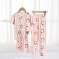 thumbnail image 1 of Delliss Girls 3 Pieces Pajamas Sets Silk Satin Sleepwear Short Sleeve Pjs Outfits Strawberry print short sleeved shorts and pants three piece set, 1 of 3