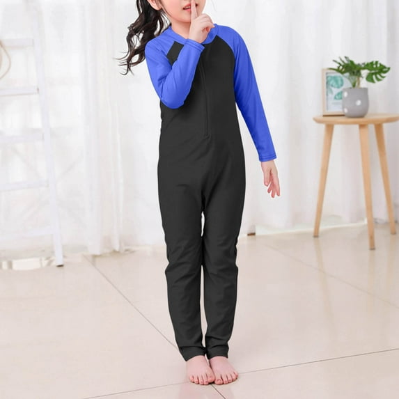 Delliss Girls Boys One Piece Long Sleeves Swimsuit Water Sports Sun Protection Surfing Suit Diving Suit Beach Swimming Suit
