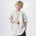 thumbnail image 1 of Delliss Girls Button Down Shirts Long Roll Up Cuffed Sleeve Collared Blouses Casual Cotton Tops, 1 of 8