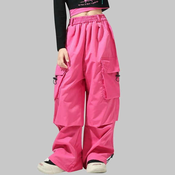 Delliss Girls Cargo Pants Wide Leg Streetwear Kids Pants with Pockets Trendy Jogger Boot Cut Trousers