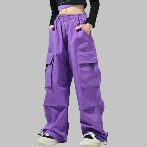 Delliss Girls Cargo Pants Wide Leg Streetwear Kids Pants with Pockets Trendy Jogger Boot Cut Trousers