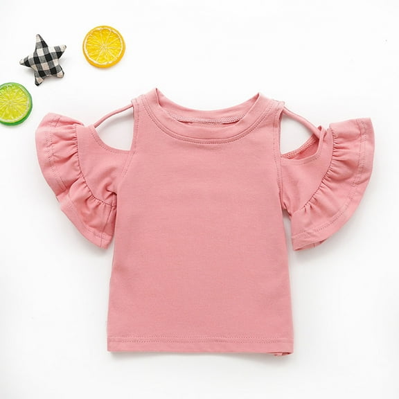 Delliss Girls Casual Ruffle Cold Shoulder Top Blouse Short Sleeve Shirts Crew Neck Tee Top