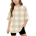 thumbnail image 1 of Delliss Girls Casual Short Sleeve T Shirts Crewneck Tops Kids Checkered Tee Blouses 5-15 Years, 1 of 8