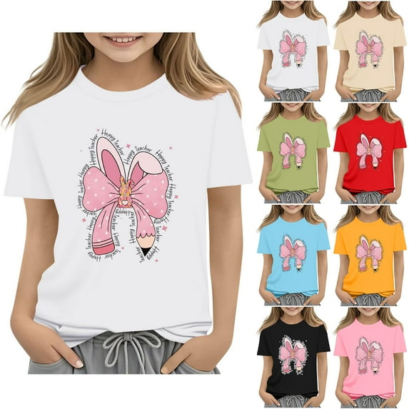 Delliss Girls Casual Short Sleeve T Shirts Girls Soft Solid color Tunic Tops Cute Fashion Tees Blouses 2-14 Years