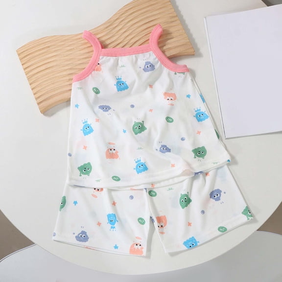 Delliss Girls Casual Sleeveless Pajama Sets Cute Sleepwear Loungewear