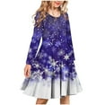 thumbnail image 1 of Delliss Girls' Christmas Snowflake Print Dress Autumn Winter Long Sleeve Crew Neck Flowy Dress 4-14 Years, 1 of 4