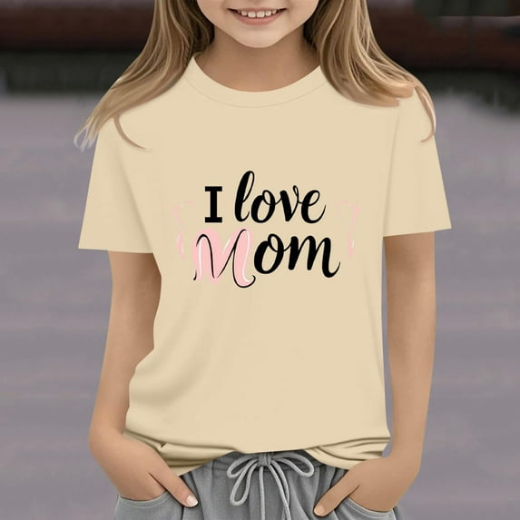 Delliss Girls Clothes Sweatshirt Casual Mother's Day Printed Short Sleeve Crew Neck Tops Girl Spring Summer Top 2-14 Years