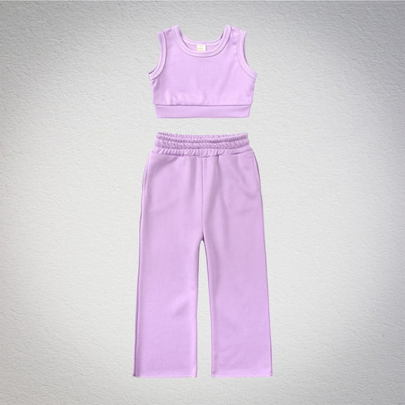 Delliss Girls Clothing Set Casual Clothes Sleeveless Back Tank Crop Top and Wide-Leg Pants 2 Piece Outfits 12 Month-10 Years