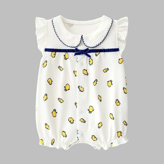 Delliss Girls Cotton Sleeveless Bodysuit Summer Ruffle Collared Romper Button Onesie Summer Outfit