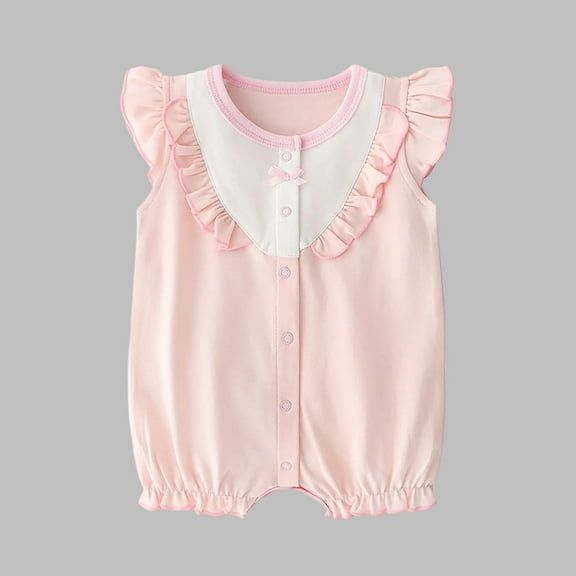 Delliss Girls Cotton Sleeveless Bodysuit Summer Ruffle Collared Romper Button Onesie Summer Outfit