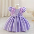 thumbnail image 1 of Delliss Girls Crew Neck Pleated Simple Flower Decoration Dress Purple 3 Years, 1 of 6
