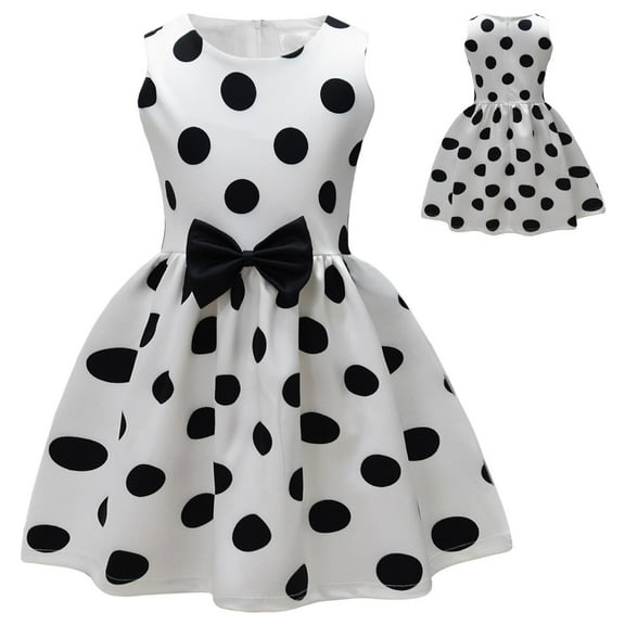 Delliss Girls Dot Print Swing Rockabilly Prom Party Tea Dress Kids Wedding Formal Cocktail Evening Gown
