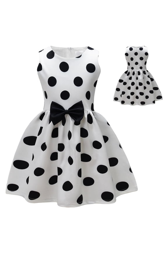 Girls Dot Print Swing Rockabilly Prom Party Tea Dress Kids Wedding Formal Cocktail Evening Gown