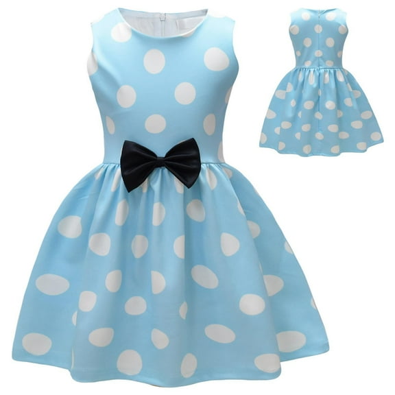 Delliss Girls Dot Print Swing Rockabilly Prom Party Tea Dress Kids Wedding Formal Cocktail Evening Gown