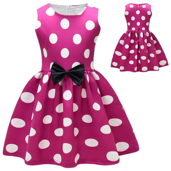 Delliss Girls Dot Print Swing Rockabilly Prom Party Tea Dress Kids Wedding Formal Cocktail Evening Gown