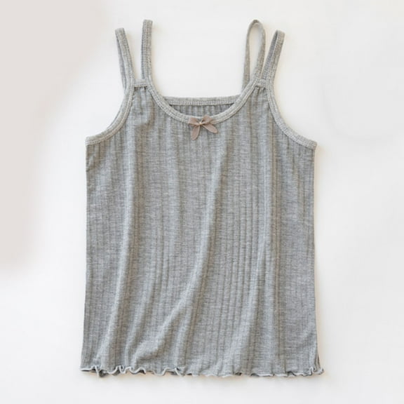 Delliss Girls Double Suspenders Camisole Tank Tops Soft Scoop Neck Undershirts Solid Sleeveless Undershirts for Toddler Girls 3-14 Years