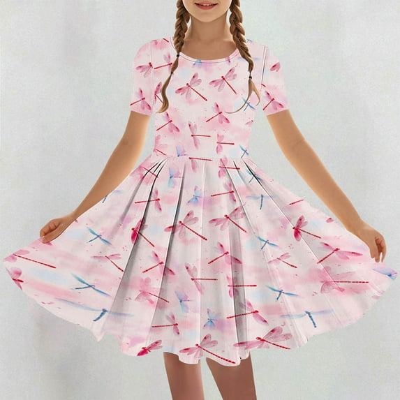 Delliss Girls Dress Hawaiian Short Casual Flower Printed Sleeve Toddler Summer Sundress Smocked Dresses