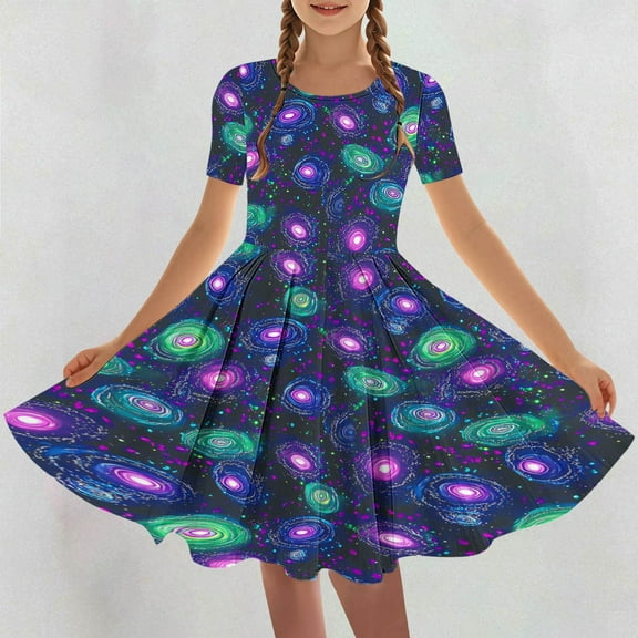 Delliss Girls Dress Hawaiian Short Casual Flower Printed Sleeve Toddler Summer Sundress Smocked Dresses