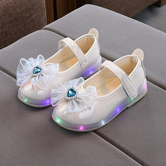 Delliss Girls Dress Up Shoes LED Sparkly Shoes for Girls Bow Mary Jane Dress Shoes Ballet Princess Flats for Party Wedding School