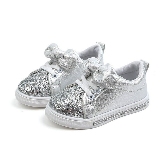 Delliss Girls Glitter Sneakers Sparkle Slip On Walking Shoes for Kids Breathable Athletic Walking Running Sneakers