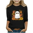 thumbnail image 1 of Delliss Girls Halloween 3/4 Sleeve Shirt Comfy Casual Top Fashion Basic Blouse Black 7-8Years, 1 of 4