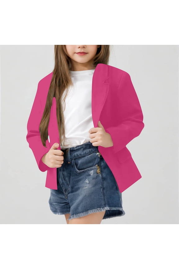 Girls Lapel Collar Long Sleeve Jacket Suit Blazer Solid Color Open Front Casual Kids Blazers Suit 5-14 Years
