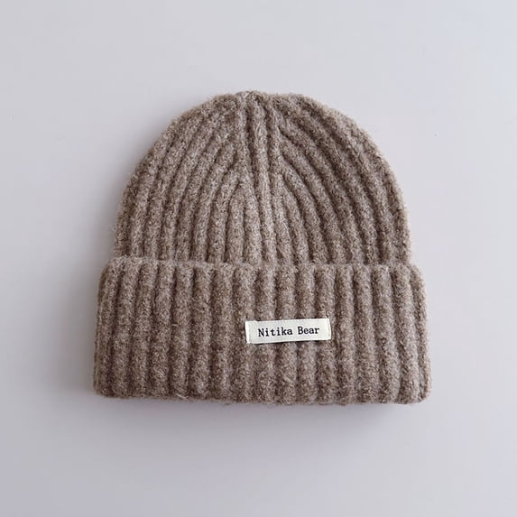 Delliss Girls' Letter Print Cap Knitted Hat Leisure Warm Winter Hat Khaki